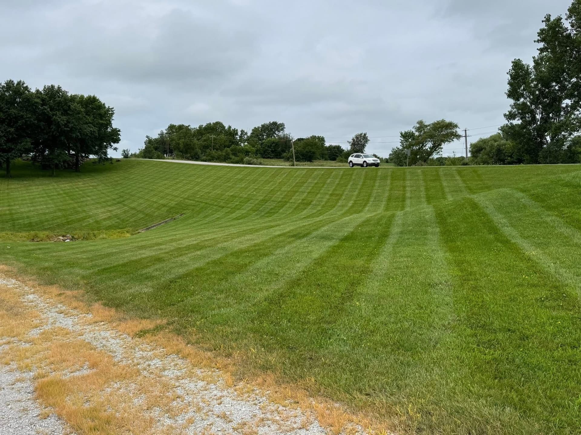Large Lot Lawn Mowing with Diagonal Stripes in Norwalk Iowa image