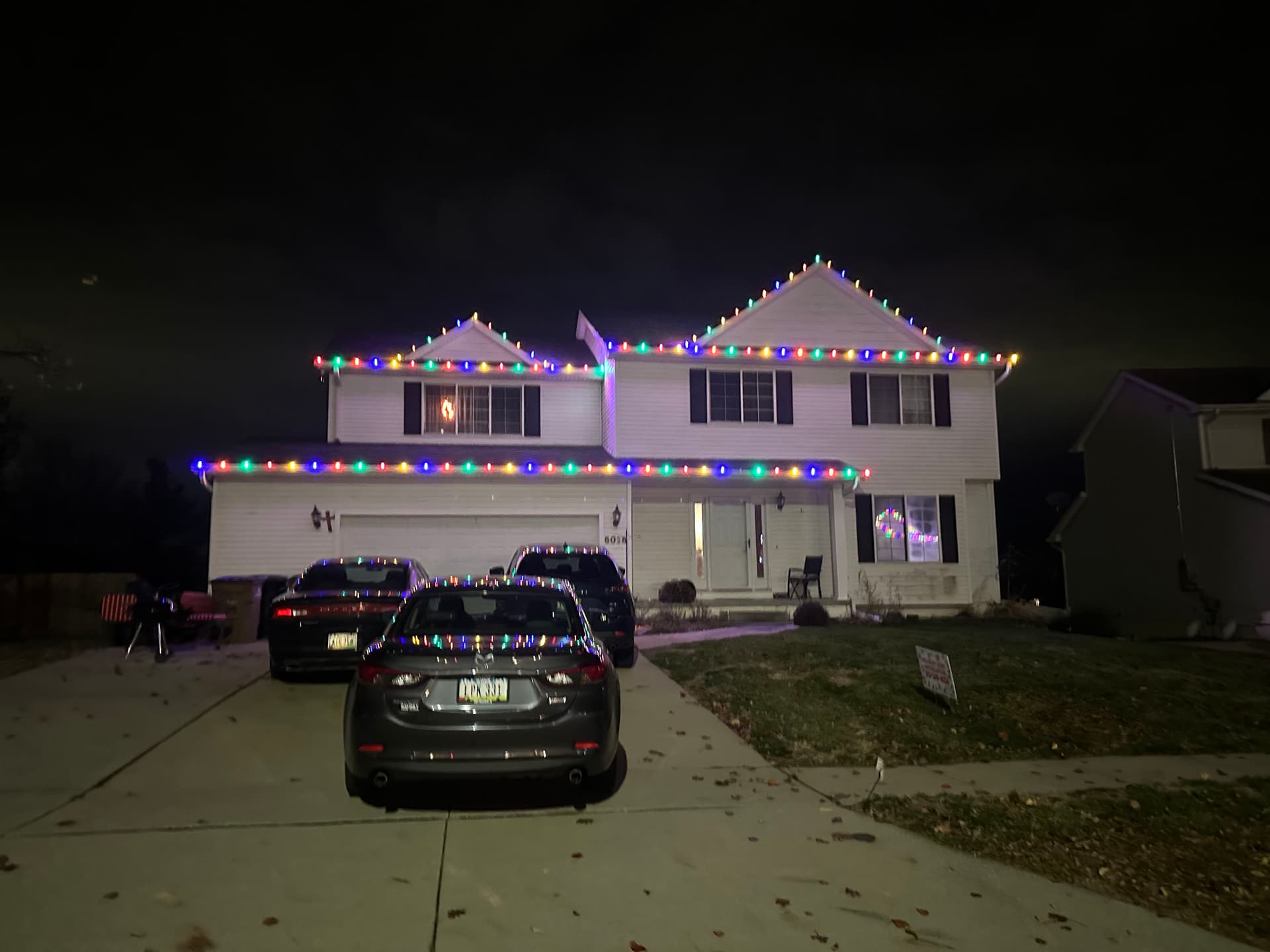 Multicolor C9 Christmas Lights on a West Des Moines Two-Story image