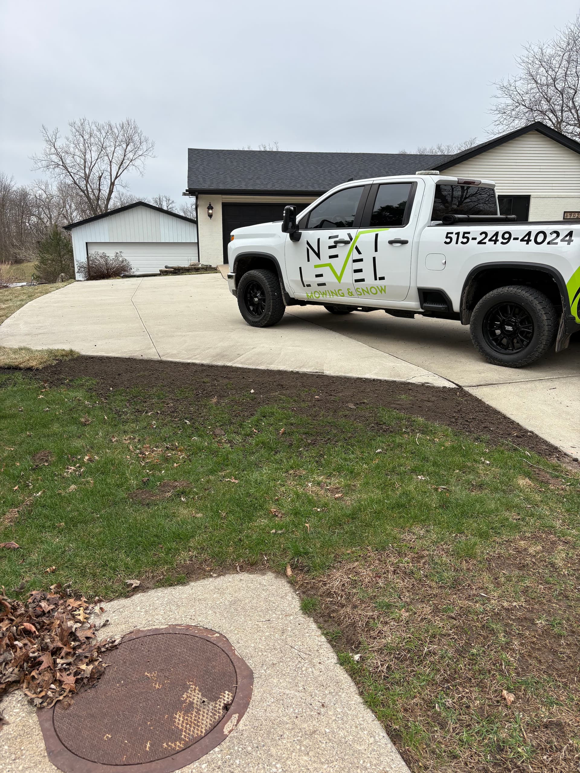 Gallery photos for French Drain Install, Full Regrade and Sod Around New Garage in Ankeny: Image #7