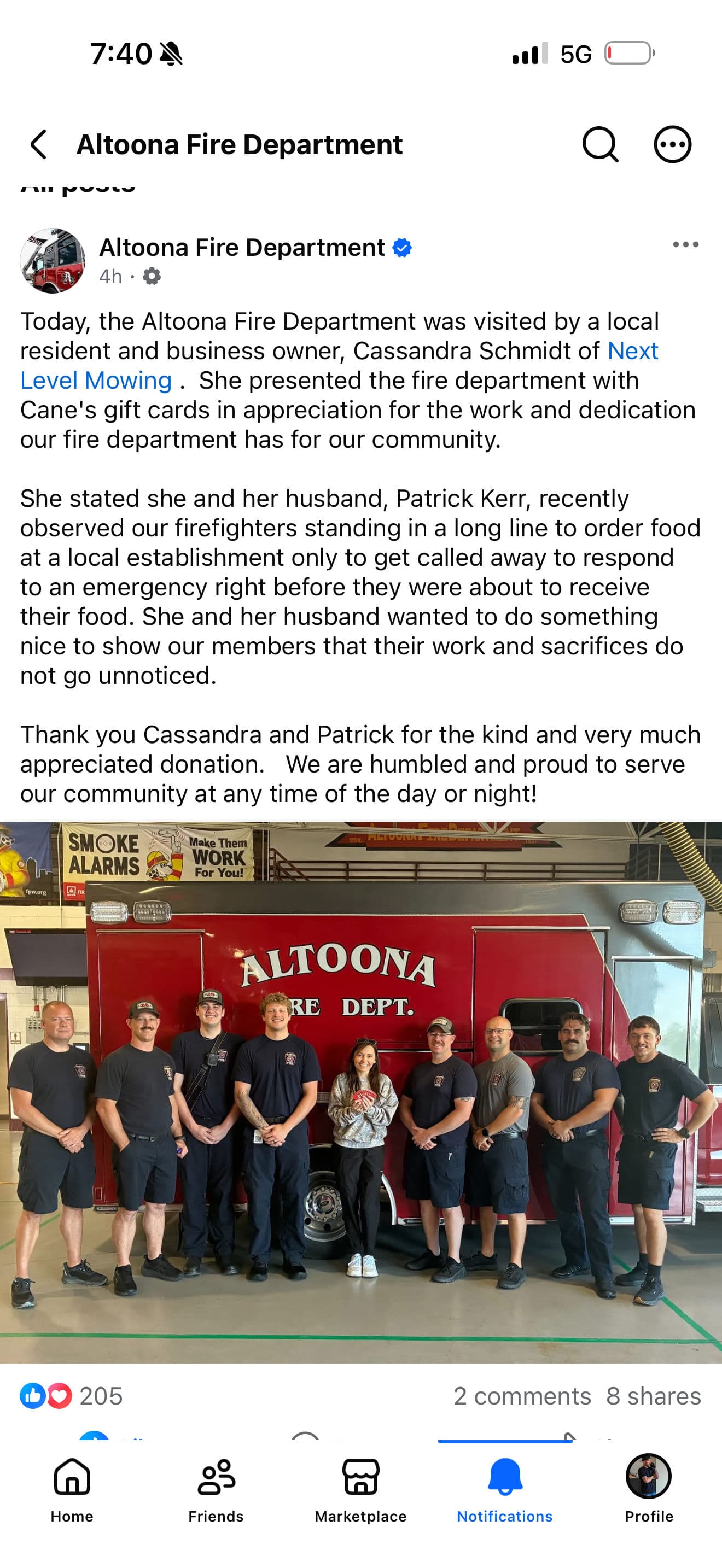 Next Level Mowing Gives Back to Altoona Firefighters image